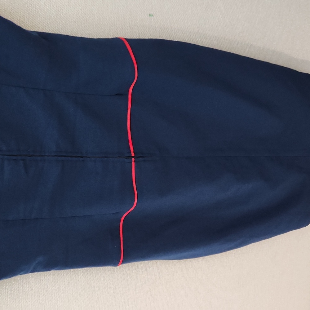 Navy and Red Striped V-Neck Pencil Dress - Picture 8 of 15